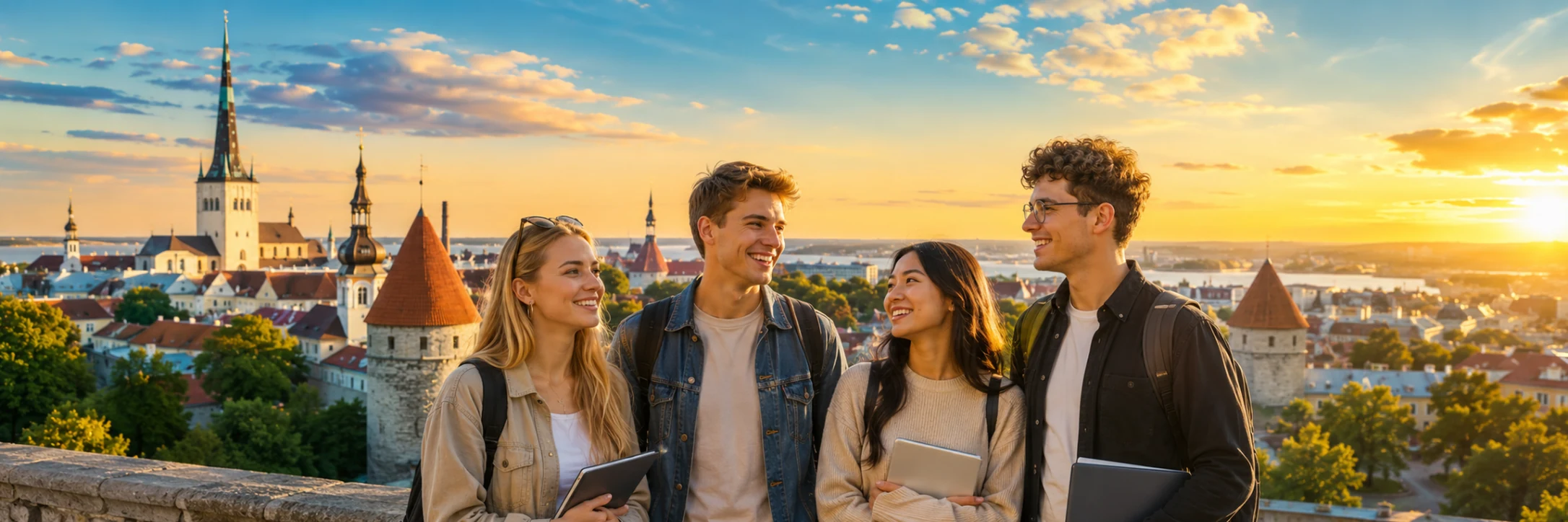 Students in Estonia with Tallinn in the background